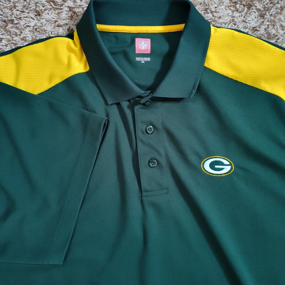 Green Bay Packers Polo Men‎ Size XL Polyester NFL Green Yellow Shirt